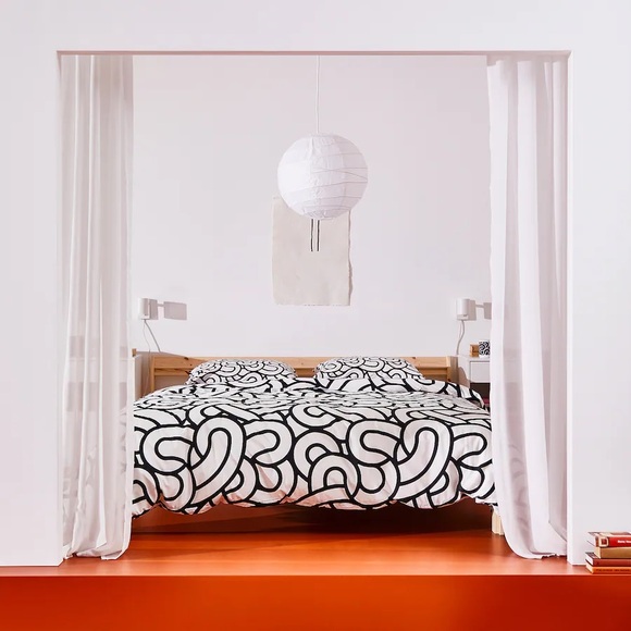 IKEA SÖTRÖNN Duvet cover and pillowcase(s), white/black/patterned, Full/Queen - Picture 3 of 6